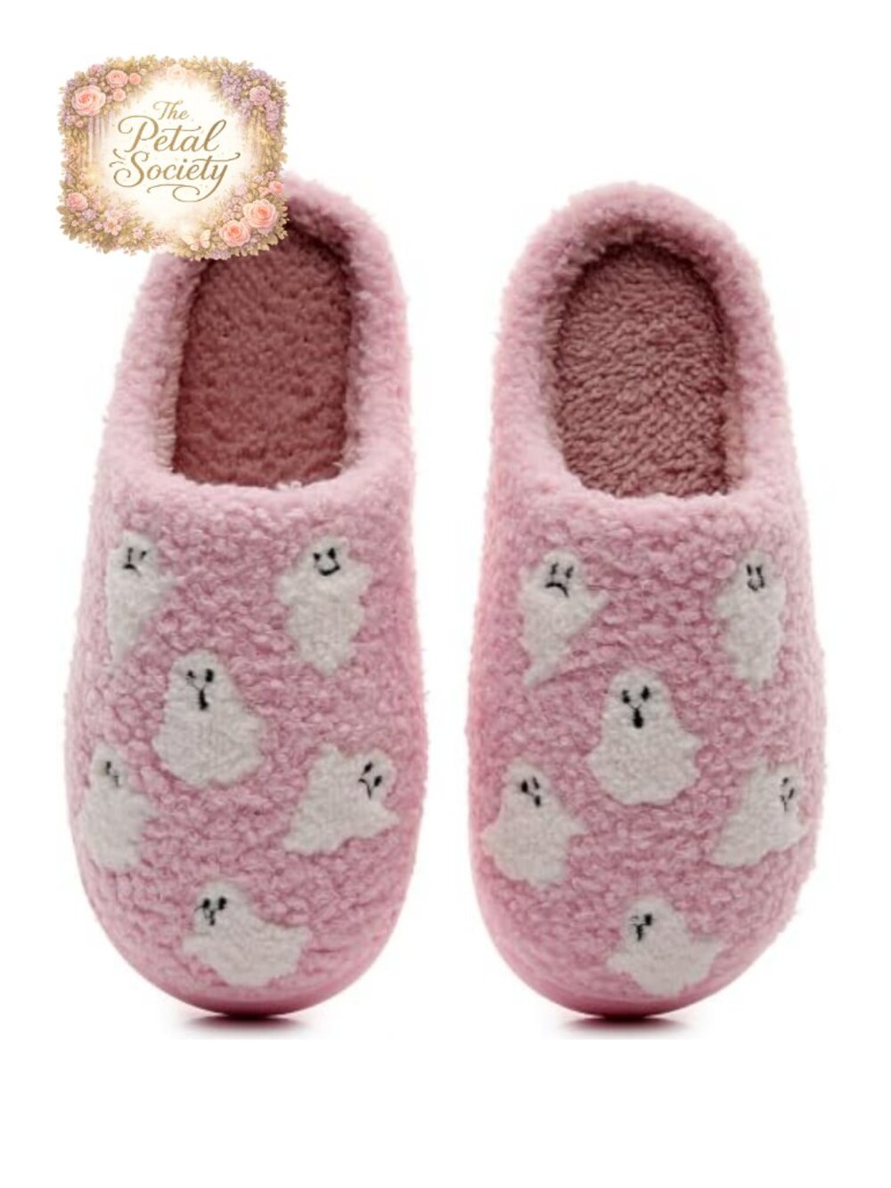 Plush Ghost Embroidered Slippers Warm Non-Slip Closed Toe House Shoes
